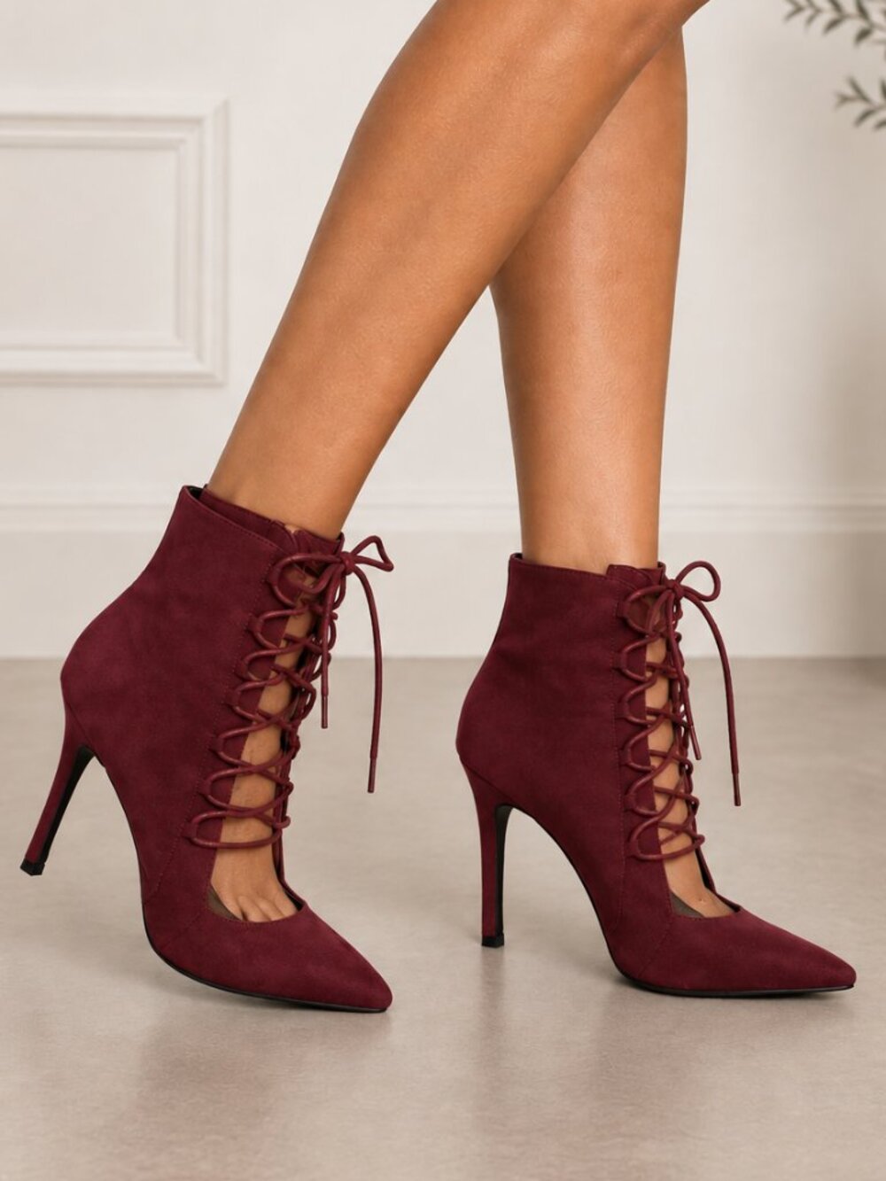 ALDO Cadaleria Burgundy Lace-Up Pointed Toe Ankle Booties Stiletto Heels Size 8